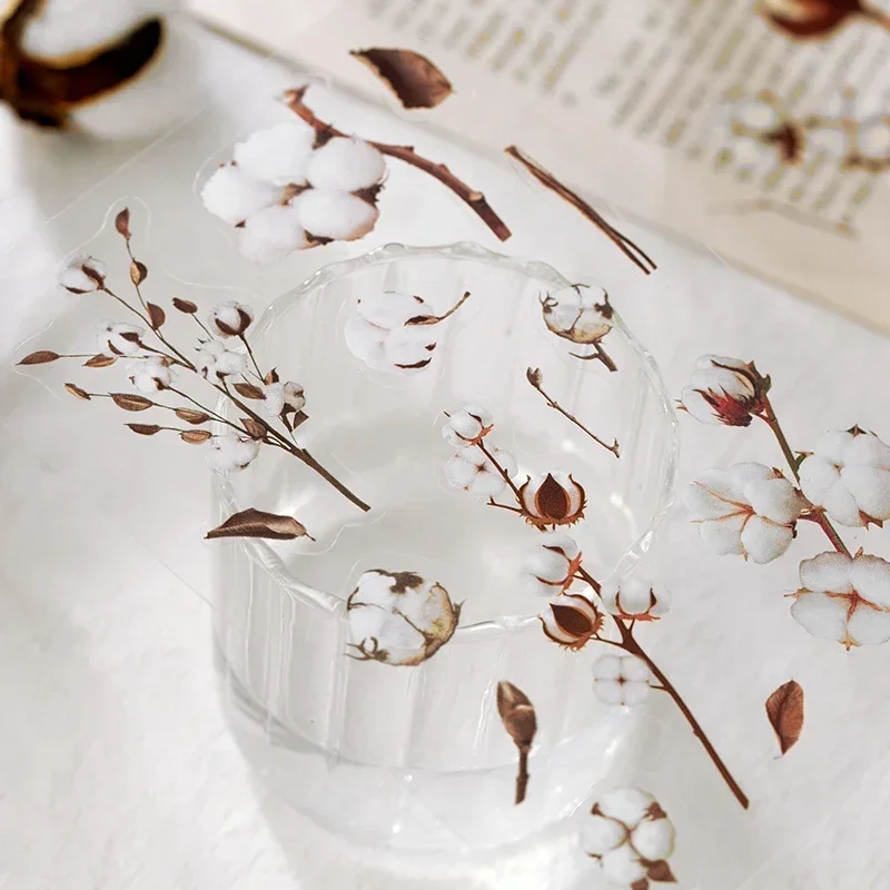 6 Blatt PET-Aufkleber Blumen- und Blätter-Motivserie Frische Pflanzen Journal DIY Stanzmaterialien Aufkleber Naturstil Kawaii-Aufkleber
