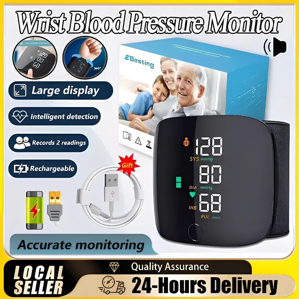 Monitor de Pressão Arterial Digital com Voz em Russo/Inglês, Tensiômetro para Cuidados de Saúde, Esfigmomanômetro de Pulso