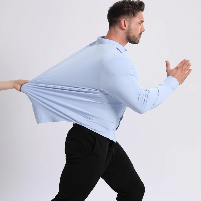 

High Stretch Anti-Wrinkle Men's Shirts Long Sleeve Dress Shirts Men Fit Social Business Blouse Social Shirt Men Clothing S-4XL