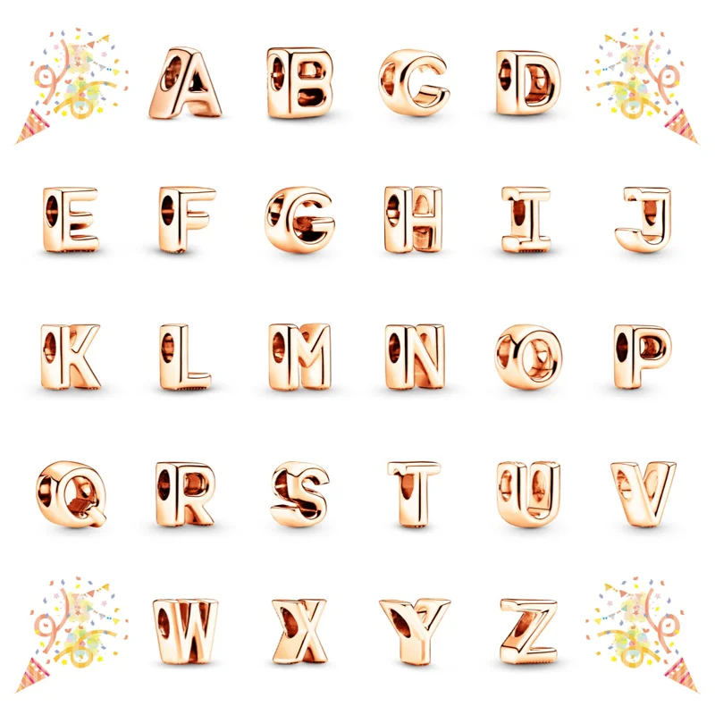 

Лидер продаж, классические 26-буквенные бусины из розового золота серии, подходят для оригинальных европейских ювелирных изделий из стерлингового серебра и изготовления своими руками, уникальный подарок