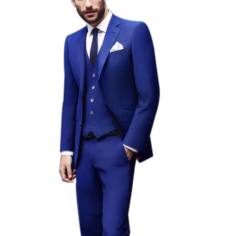 

3 Pieces Formal Men'sNotch Lapel Two Buttons Suit Blazer Vest Pants Royal Blue Wedding Prom Jacket Vest Trousers for Business
