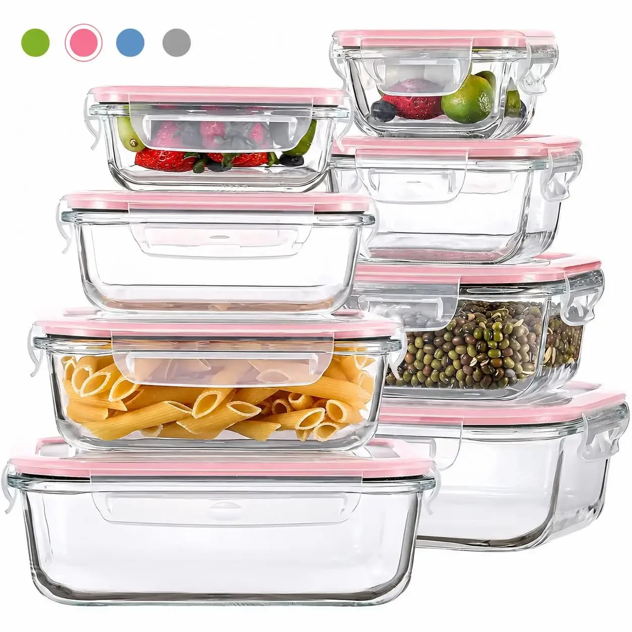 8/12Pcs Stackable Borosilicate Glass Food Storage Containers Set Meal Prep Bento Lunch Box with Transparent Airtight Leak-Proof Lids BPA Free Microwave Oven Safe Kitchen Fridge Organizer