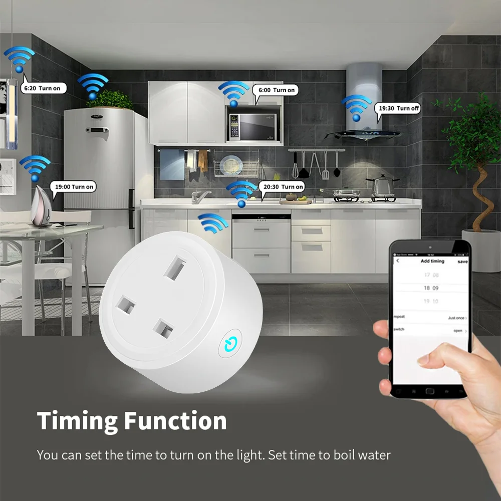 16/20A Tuya Smart Wifi Plug UK Wireless Control Socket Outlet with Energy Monitering Timer Function Works with Alexa Google Home