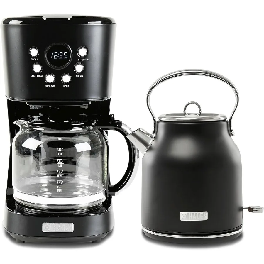 12 Cup Drip Coffee Maker with 1.7 Liter Stainless Steel Electric Kettle Black