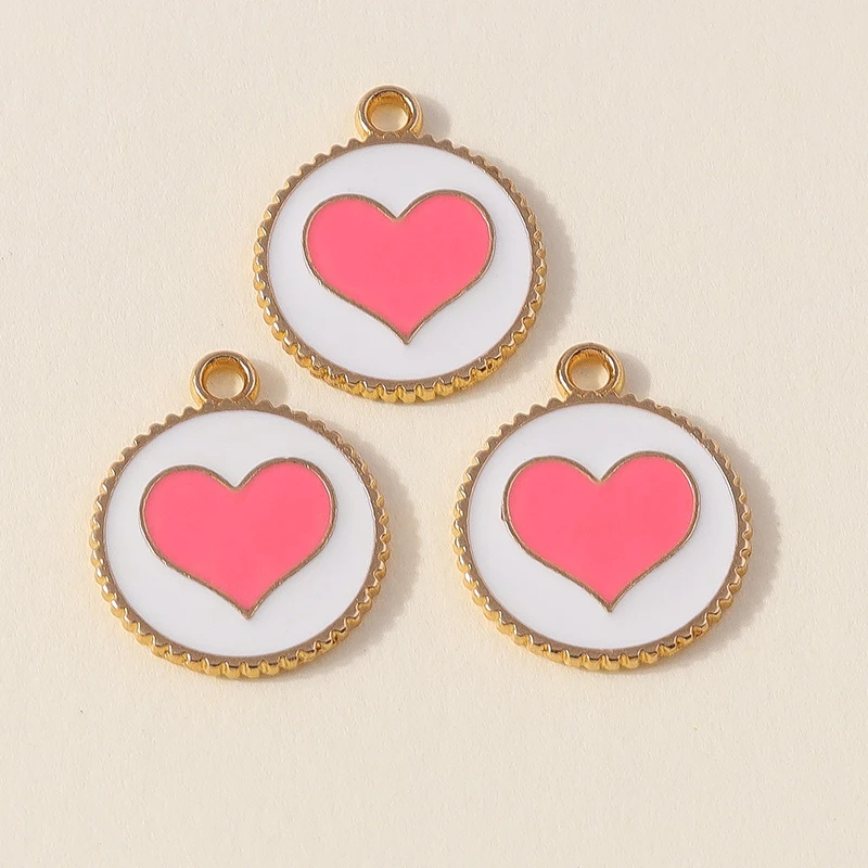 10pcs Kawaii Enamel Colorful Round Love Heart Charms Pendants for Necklaces Earrings DIY Handmade Jewelry Making Accessories view 3