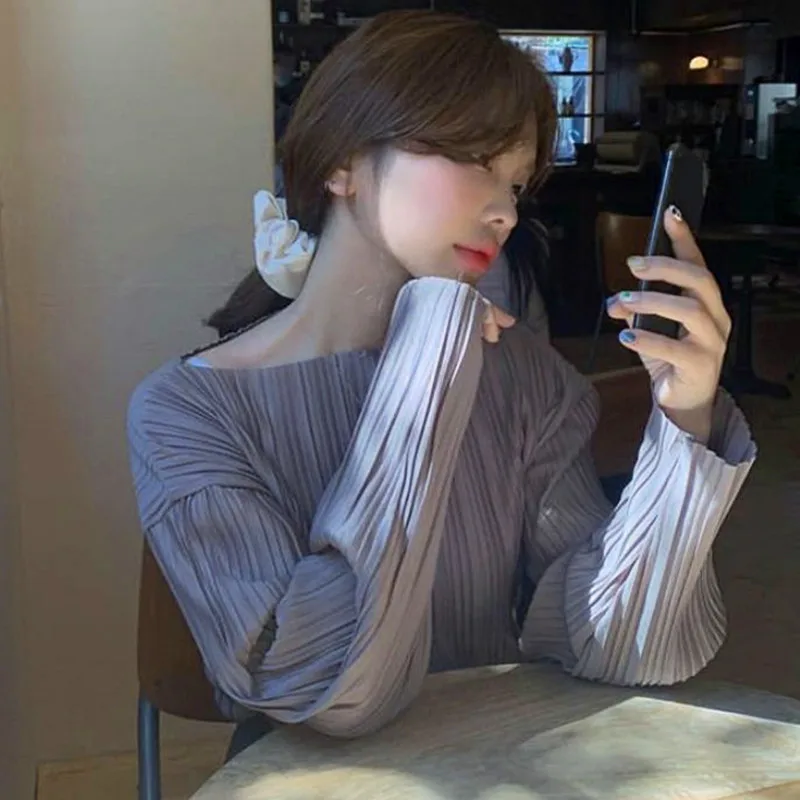 Nomikuma Causal O-neck Women Shirt Korean Pleated Long Sleeve Blusas Femme 2023 Autumn Chic Solid Blouses Feminimos Tops 6C279