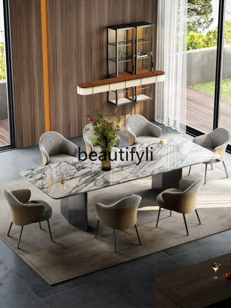 

55Large white dining table Large household natural marble large size dining table