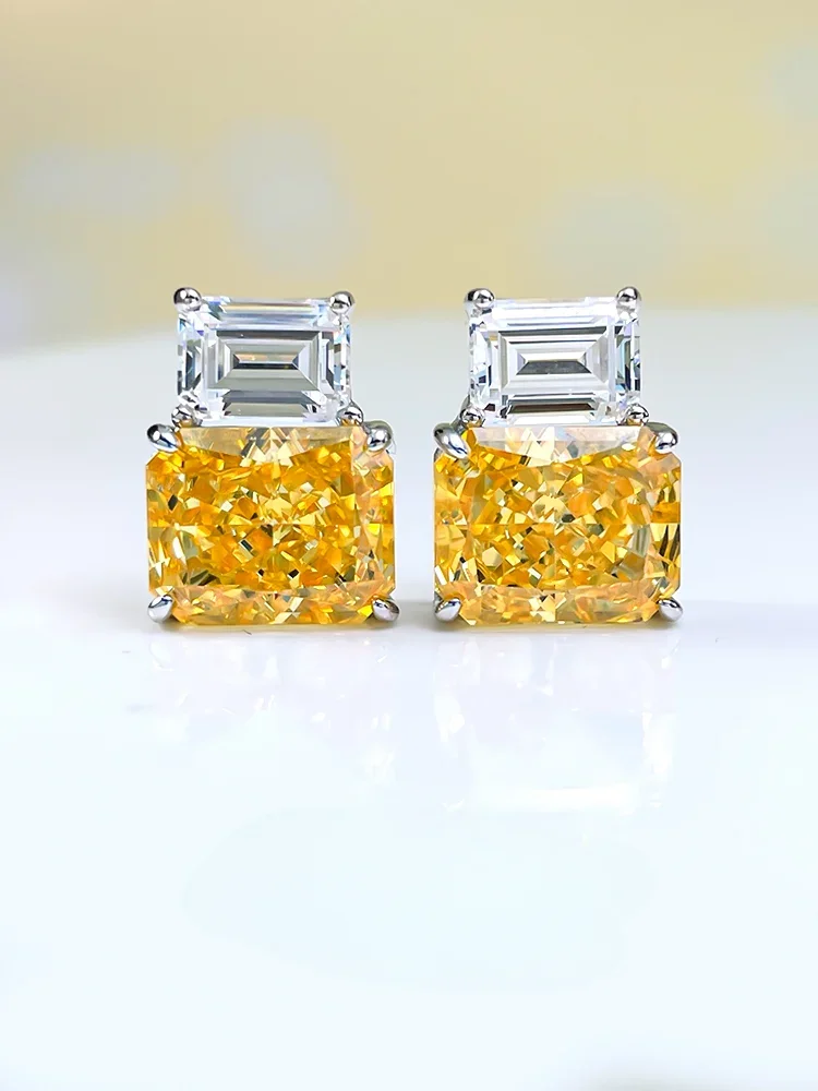 Luxury color diamond perfume bottle 925 sterling silver broken ice cut earrings inlaid with high carbon diamond female