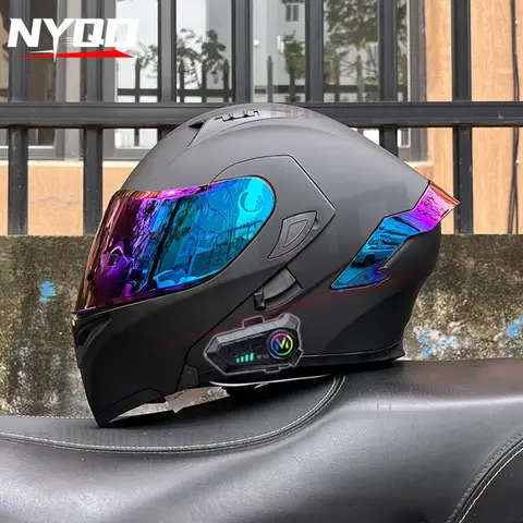 ORZ 블루투스 오토바이 헬멧 더블 렌즈 모토크로스 풀 페이스 헬멧 DOT 승인 Moto Cascos Motociclistas Capacete
