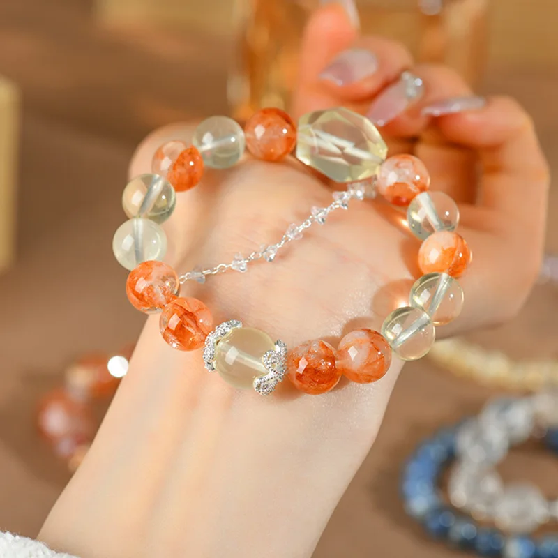 

Natural Lemon Yellow Red Agate Flower Bracelet Fashion Women'S Beginner String Jewelry