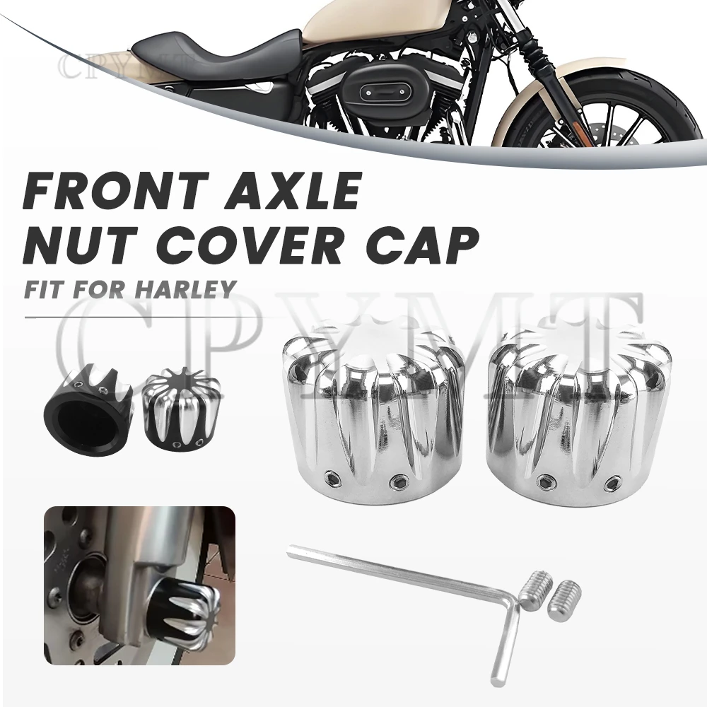 Chrome/Black Motorcycle CNC Aluminum Front Axle Nut Covers Caps Fit or Harley Sportster 883 1200 Dyna VRSCA V Rod Touring Softai