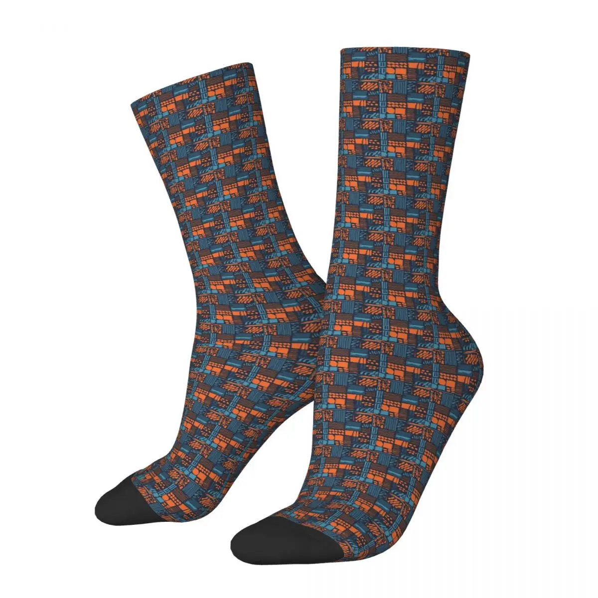 Geometric Pattern In Blue, Orange And Navy Socks Harajuku Stockings All Season Long Socks Accessories for Unisex Present