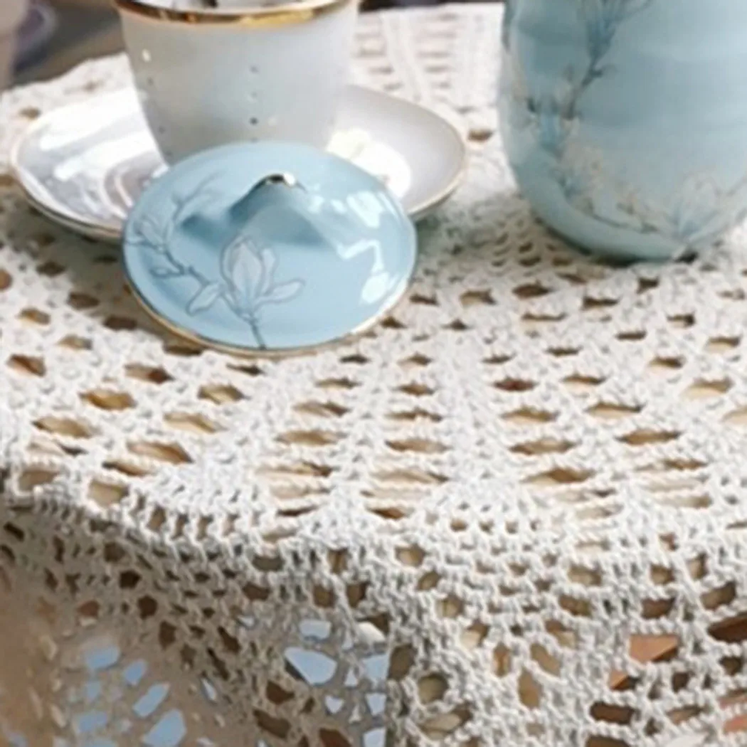 Handmade Crochet Table Cloth Vintage Lace Tablecloth Embossed Round Placemat Kitchen Dining Table Cover Mat Pad Home Decoration