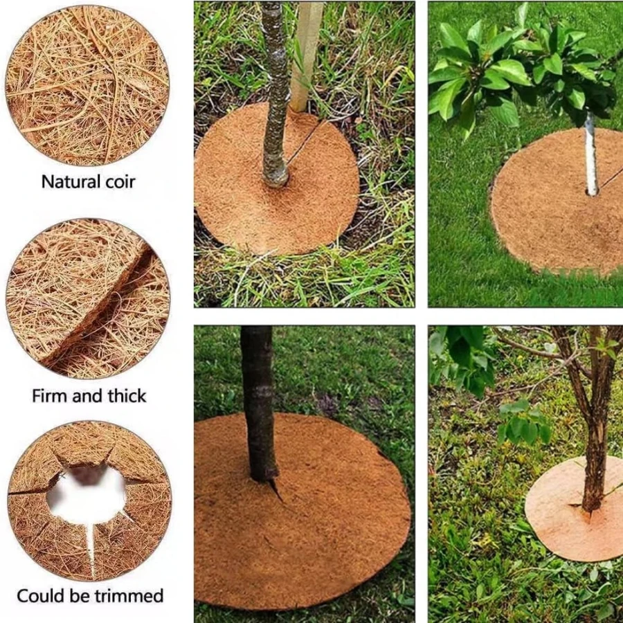 20/30/45/60cm 4PCS Natural Coco Coir Fiber Tree Mulch Ring Protector Organic Mat for Indoor Outdoor Disc Plant Cover Flower Pot