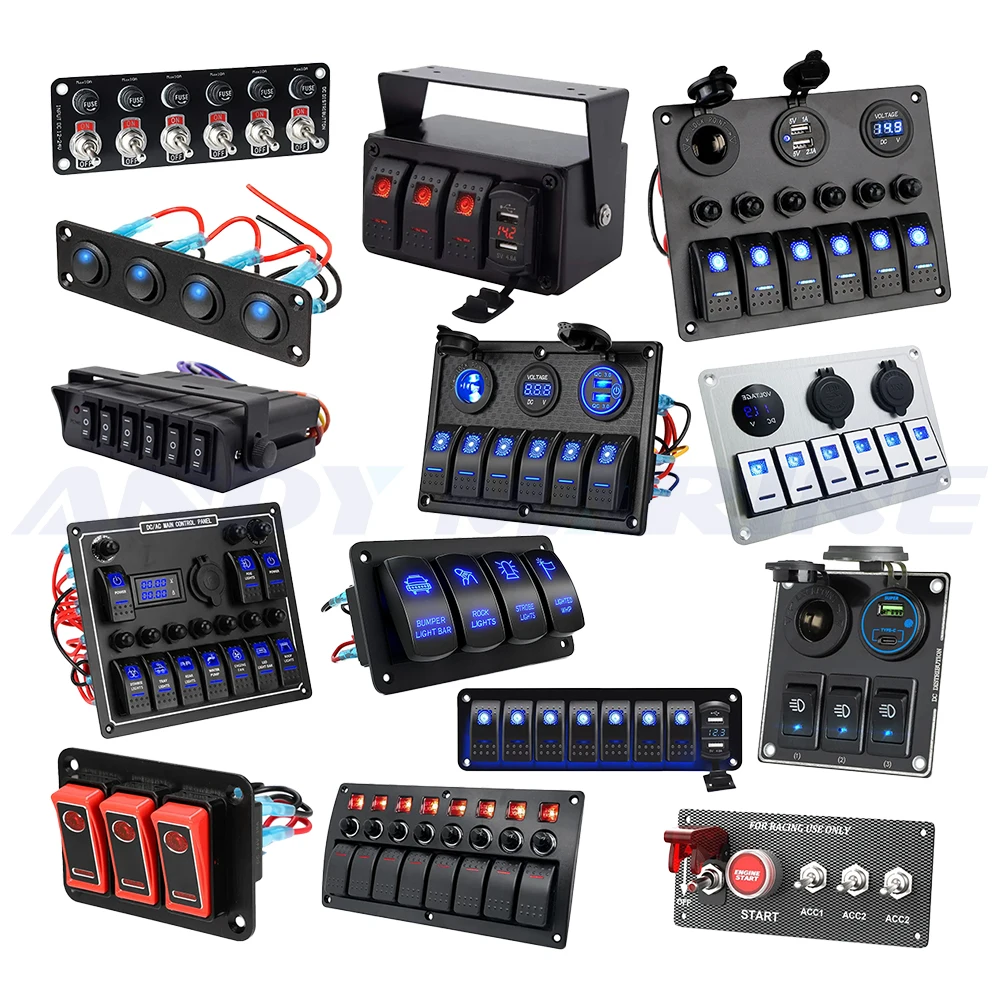 Marine Boat RV Yacht Waterproof Rocker Switch Combination Control Panel With LED Lights
