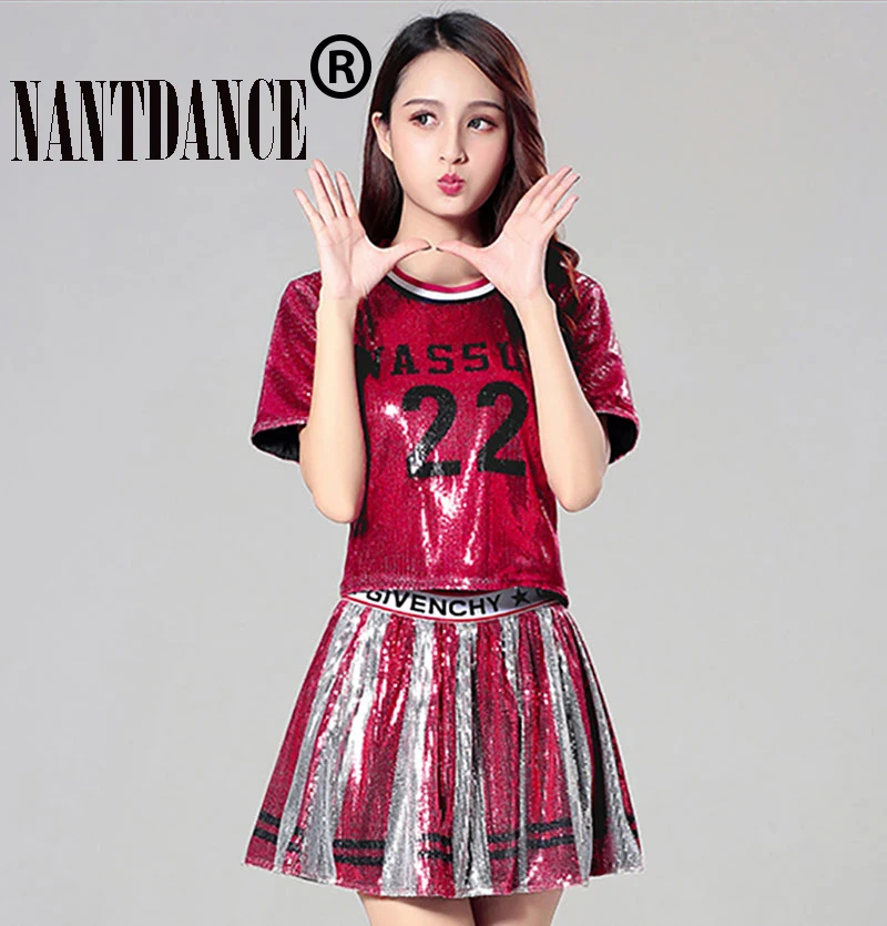 Kpop Erwachsene Jazz Dance Kostüme für Frauen Hip Hop Disco Bling Pailletten Jazz Street Dance Kleidung Frauen Bühne Cheerleader Outfits