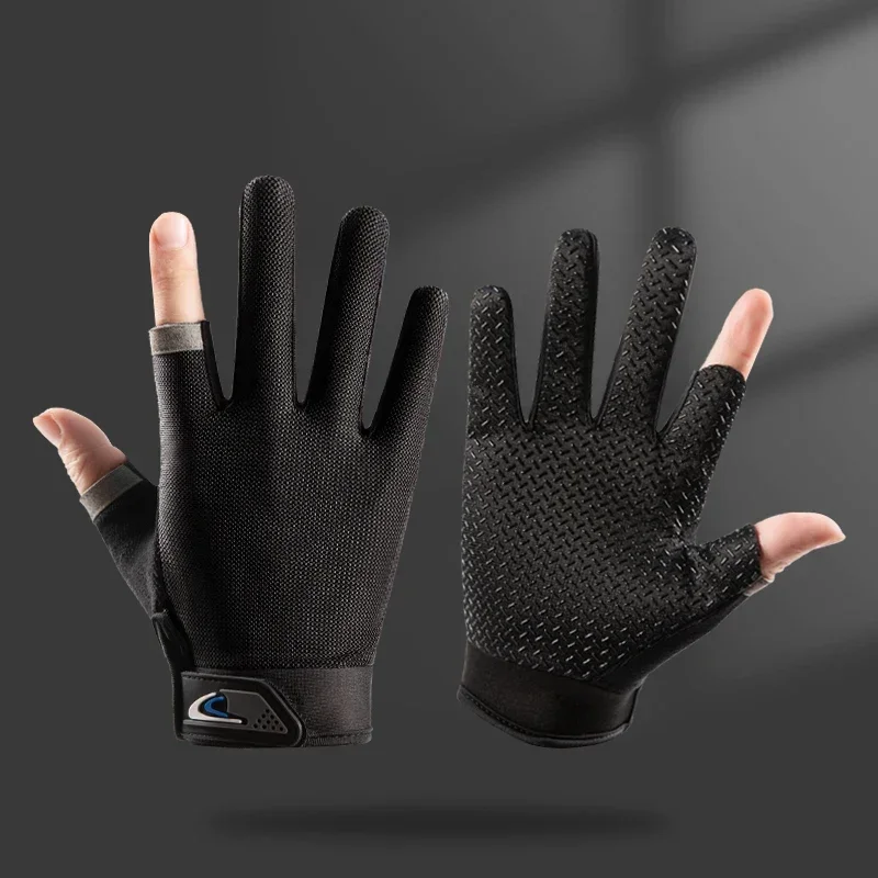 Anti-UV Fishing Gloves for Men Touch Screen Compatible Anti-Slip Breathable Two-Finger Cut Fitness Gloves for Cycling Angling