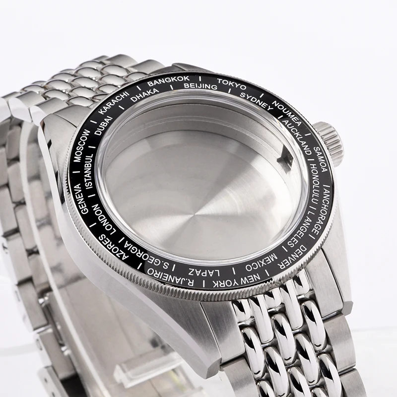 

GMT Watch case 39mm 3 O'clock Sapphire glass Steel Dive watch case fits Seiko for NH34 Automatic Movement Watch mod