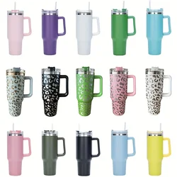 1pc Leopard Print Insulated Tumbler - 40oz Stainless Steel Travel Cup With Straw And Handle For Outdoor Sports And Camping