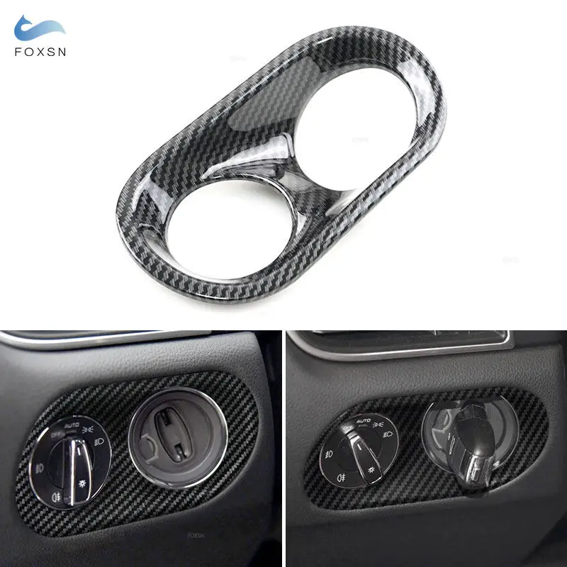 Car Carbon Fiber Texture Headlight Switch Knob Button Frame Cover Trim For Porsche Macan 2014 2015 2016 2017 2018 2019 2020 LHD