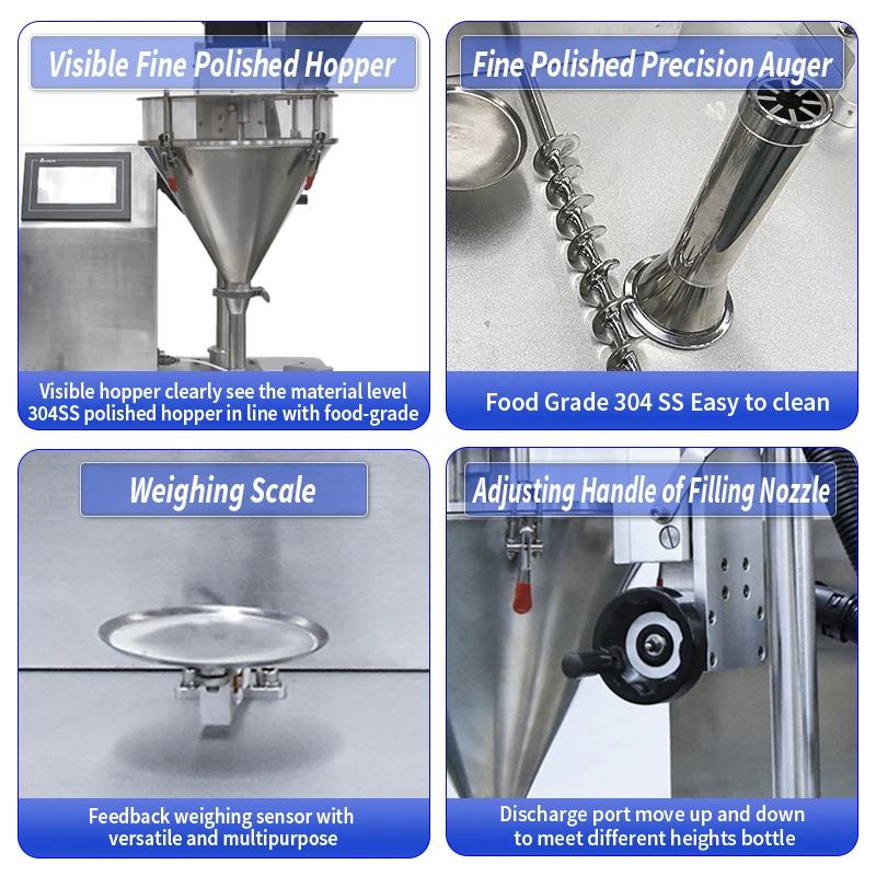 VTOPS Tabletop Cosmetics Powder Dispenser Sugar Dosing Auger Filler Dry Powder Filling Packing Machine