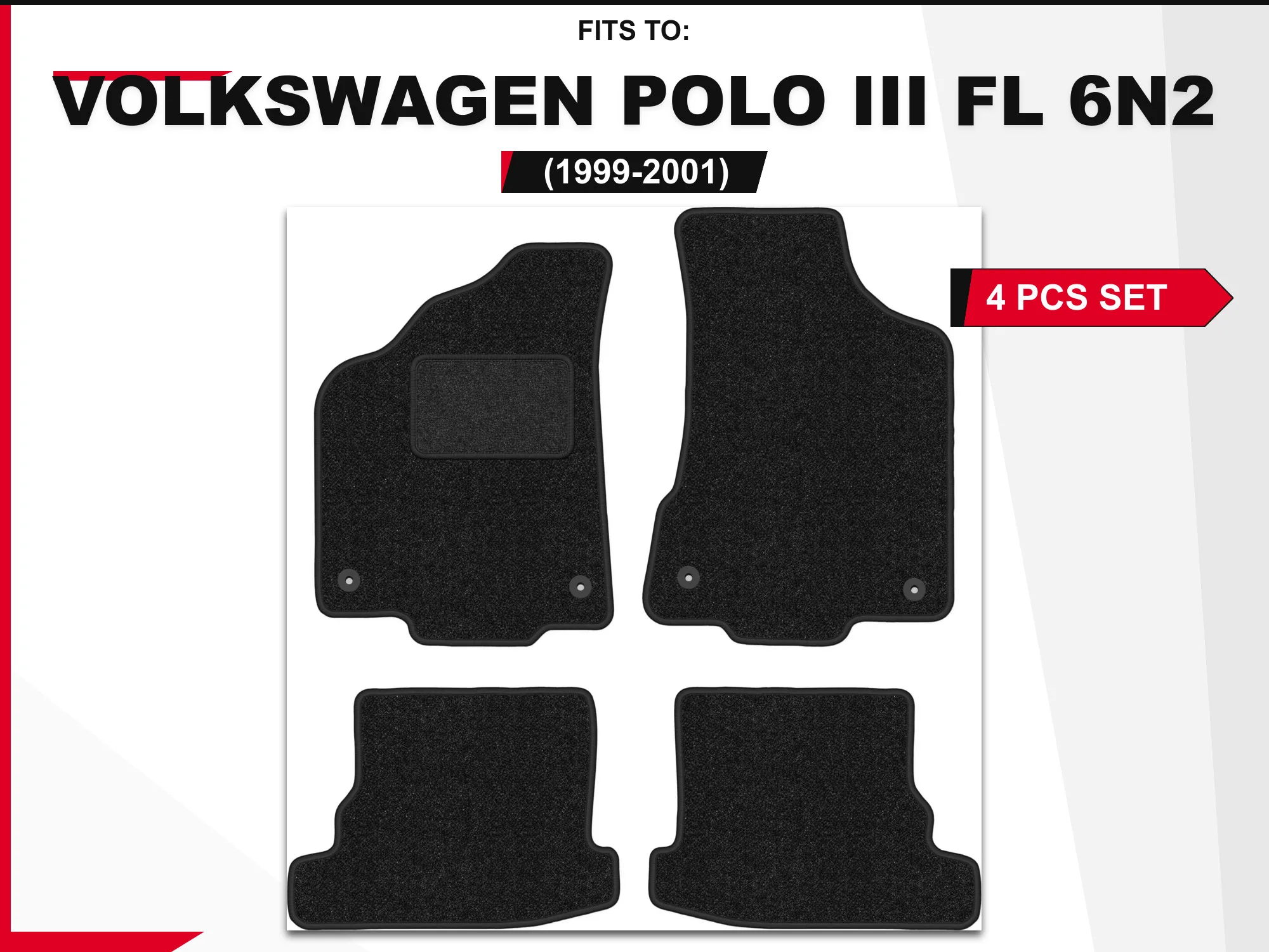 Antracietkleurige velourmatten voor: Volkswagen Polo III FL 6N2 1999-2001
