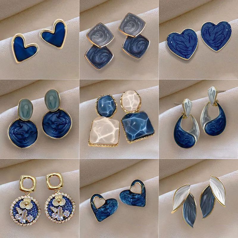 Fashion Vintage Resin Geometric Drop Earrings for Women Charms Elegant Irregular Blue Pendant Earrings Jewelry Party Gifts 2024