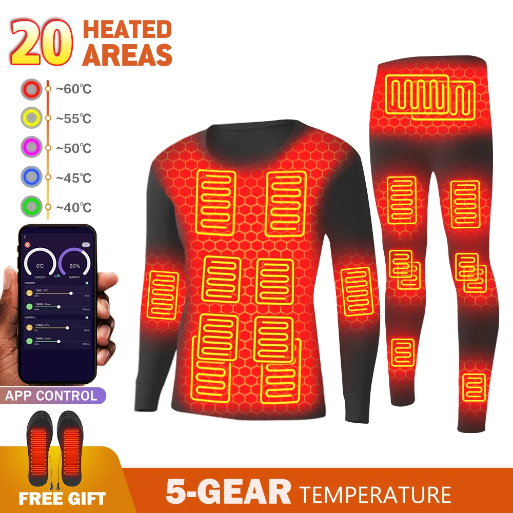 Winter Thermal Clothing FleeceThermal Underwear USB Battery Powered Smart Phone APP Control Temperature Heated Jacket Tops