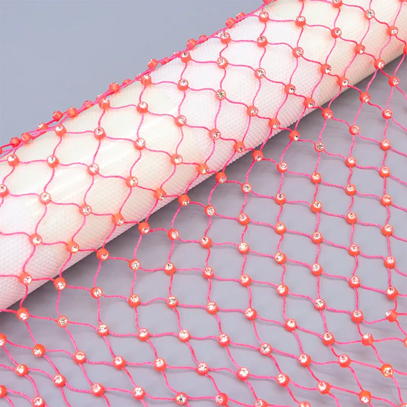 

Designer Stretch Mesh - 3mm Neon Pink Crystal Fishnet for Rave Wear, Dance Costumes & Body Jewelry