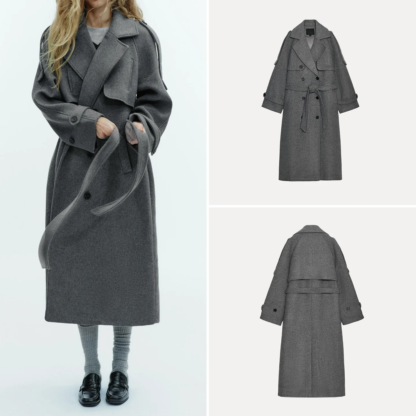 

Z Women's Long Faionable Coat with Belt Loops Double Breasted 2025 New Sle Commute Sle Other Material 00%