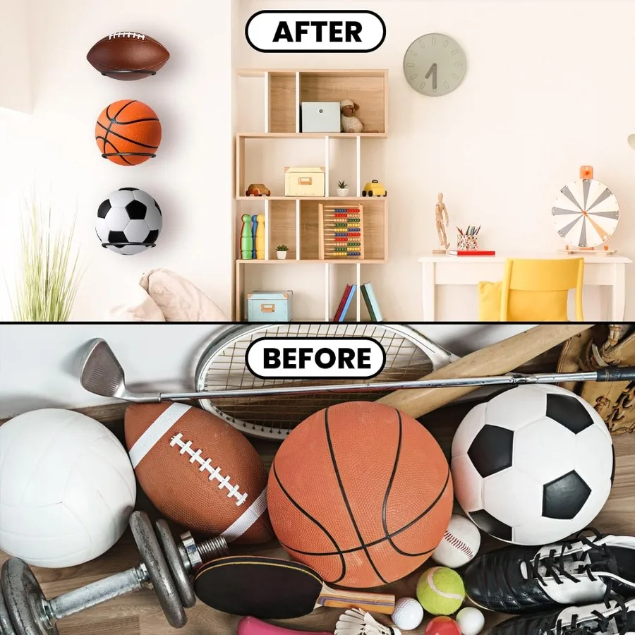 Shikaman Basketball-Halter, Wandhalterung, Jungenzimmer-Dekoration, 3 Stück, Fußball-Display-Rack, Metall, Universal-Ball-Display-Rack, Ständer für Fußb