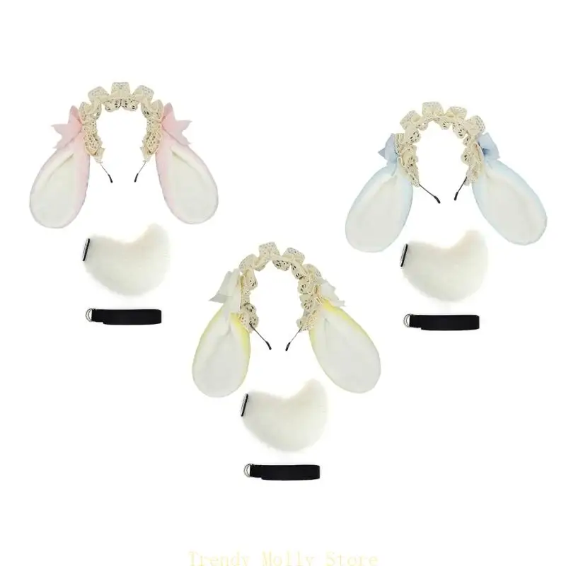 

N5KB Bunnies Costume Bunnies Ear Headband Tail Faux Furs Tail Animal Ear Headband