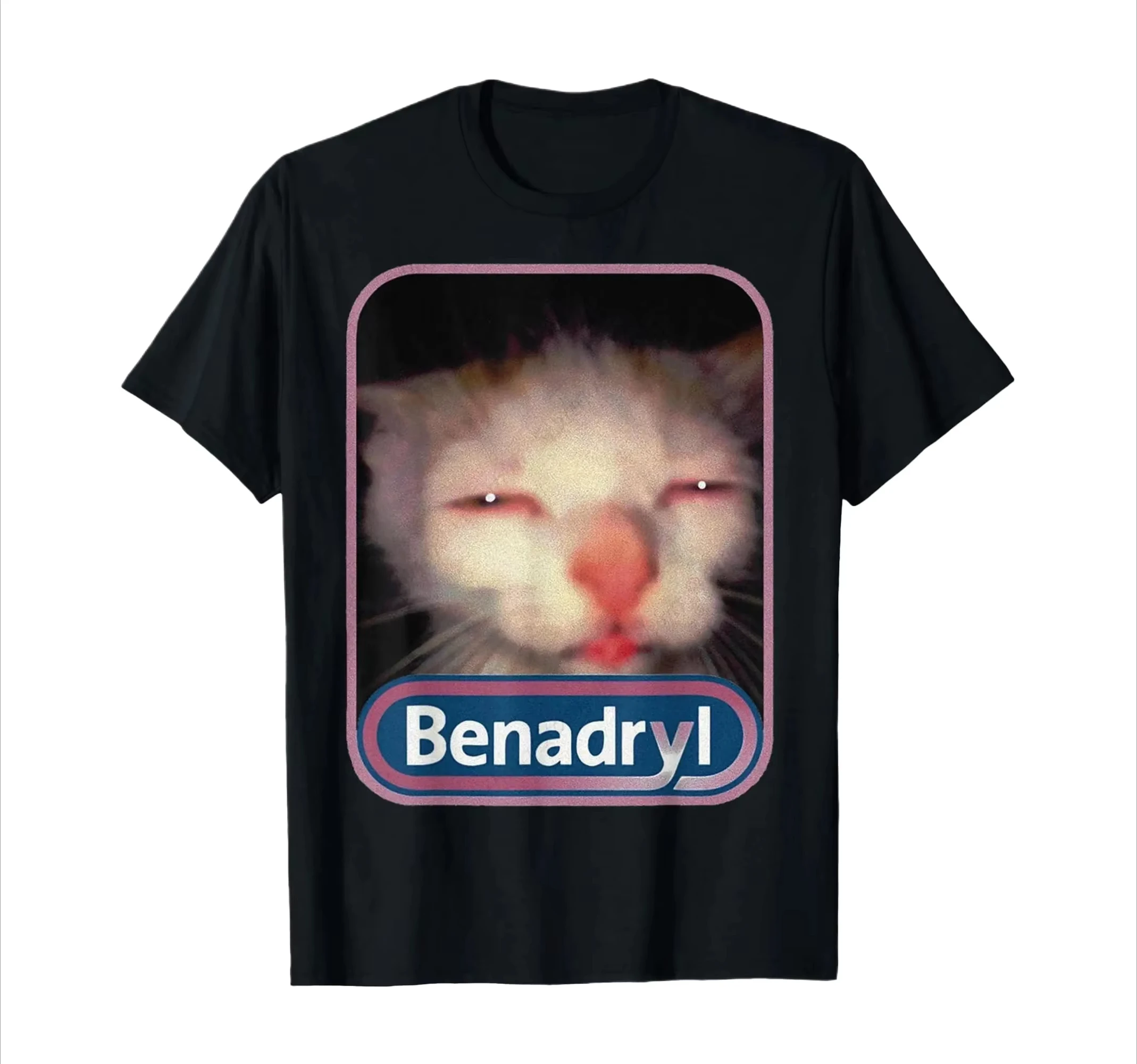Benadryl Meme Cat Lustiges T-Shirt, bequem, weich, kurzärmelig, Kleidung, lässig, Outdoor-T-Shirt, lustig, süßer Aufdruck, für Männer und Frauen, Sommer