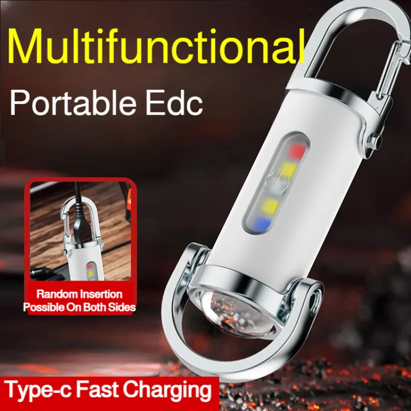 3-in-1 SOS Emergency Light Flashlight Waterproof Key Ring Flashlight 7-level USB LED COB Multi-functional Emergency Charging Fla
