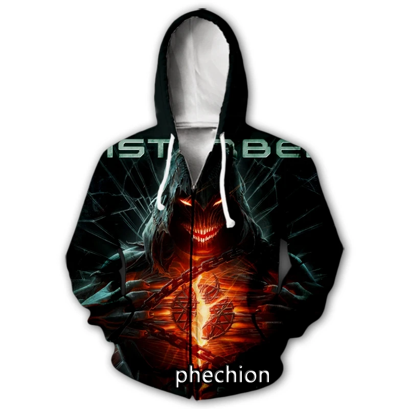 

phechion New Men/Women Disturbed Rock Band 3D Printed Casual Zipper Hoodies Fashion Men Loose Sporting Zip Up Hoodies J68