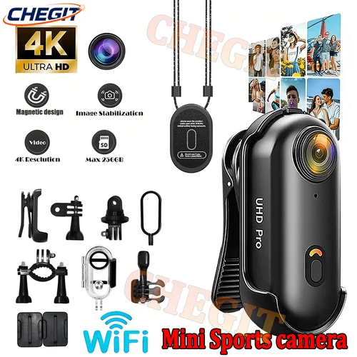 Imagen 1 del producto Cámara de bolsillo POV 4K 1080P Mini WiFi cámara corporal inalámbrica montaje magnético grabadora de vídeo Vlog acción casco de motocicleta cámara deportiva