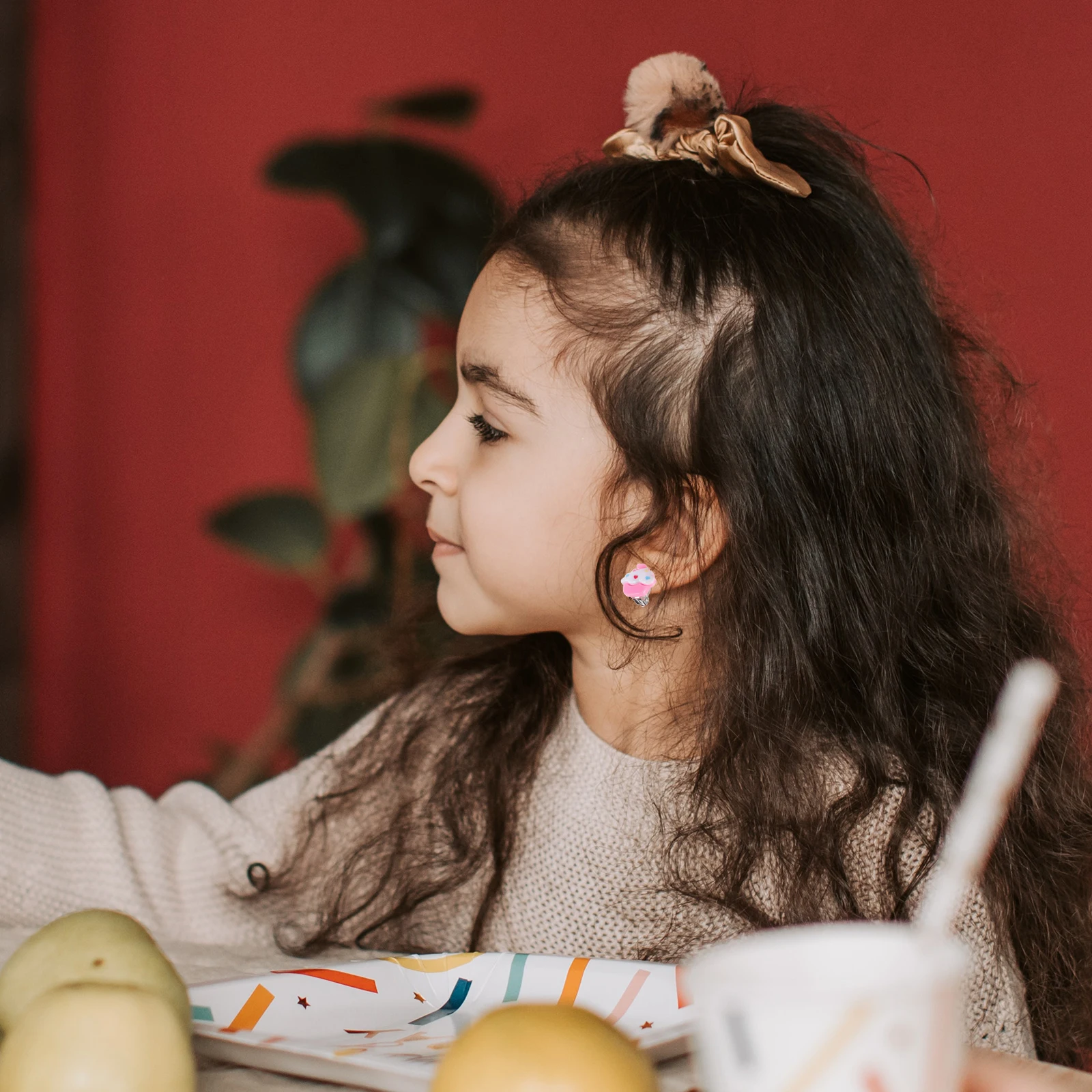 

8Pairs Ear Clips Cute No-Piercing Earrings Princess Cherry Clip-on Earrings for Dress-Up Parties Ear