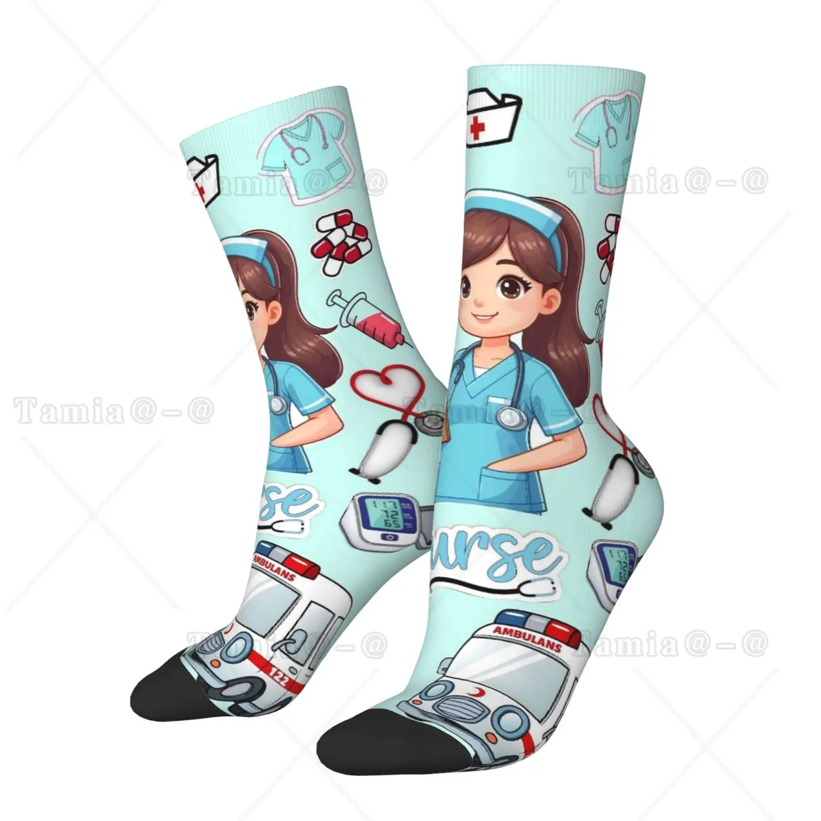 Nurse Print Socks Mens Womens Warm Funny Novelty British Pet Dog Lover Crew Socks