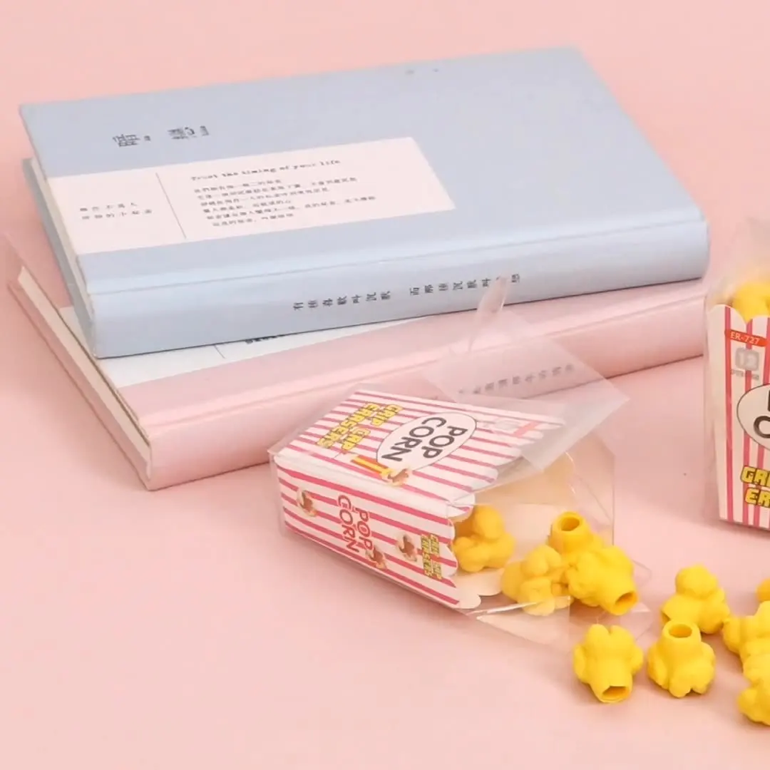 1 Pcs Lytwtw's 2B Cute Popcorn Soft Erasers Rubber Kawaii Stationery School Office Supplies Creative Easy Clean Funny