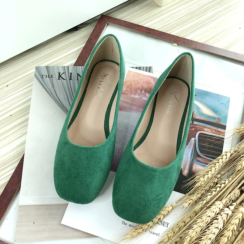 Women Flats Square Head Simple Basic Style Solid Color Flat Shoes for Women Black Red Green Zapatos Planos De Mujer Nice Quality