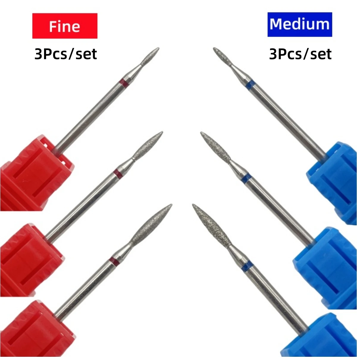 3 pçs prego chama diamante broca conjunto guarnição as cutículas e buff as ranhuras do prego manicure arte ferramentas prego cone machinha arquivo bits