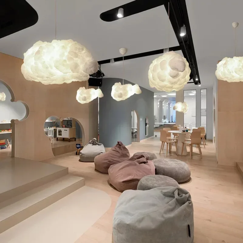 Meerdere stijlen simulatie wolk hanglamp voor woonkamer restaurant kamer zijde katoen led binnenmeubilair decoratieve verlichting