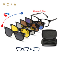 VCKA 6 In 1 Magnetic Clip Myopia Anti-blue Discolor Sunglasses Prescription Men Women Polarized Custom Reading Glasses Frames