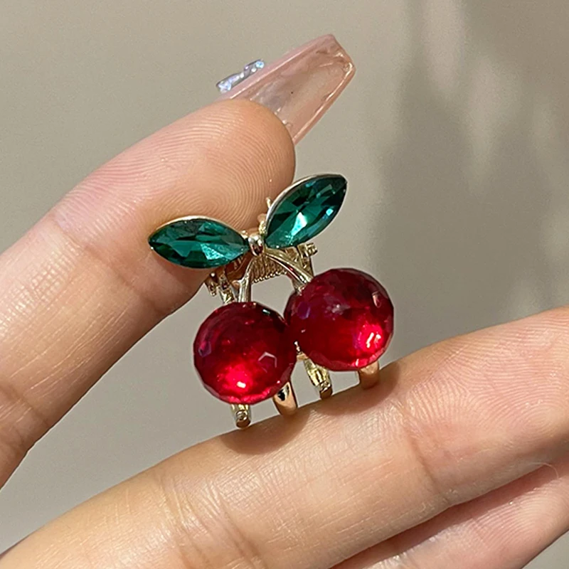 Cute Cherry Hair Claw Clips for Women Girls Candy Gold Rhinestones Hairpin Crab Crystal Headwear Styling Alloy Hair Accessories