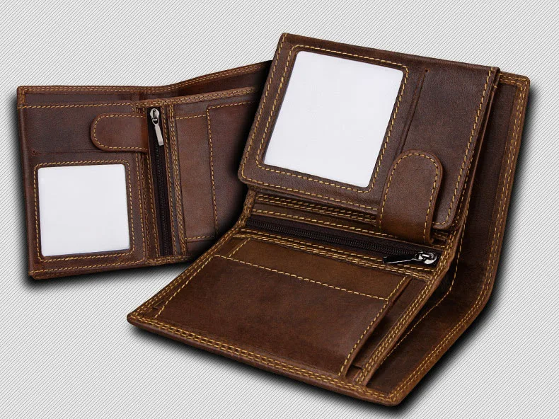 Name Angepasst Männer RFID Brieftaschen Hohe Qualität Echtes Leder Retro Männlichen Münzfach Karte Halter Geld Tasche Männer Geldbörsen Für Geschenk – Detail 3