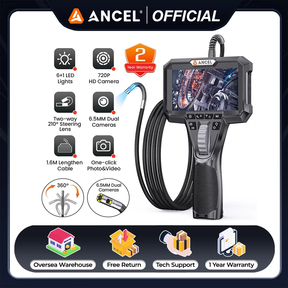 

ANCEL AN302 4.3inch Dual-lens Industrial Endoscope 6.2mm IPS Endoscope Inspection Camera Automotive Digital Borescope with light