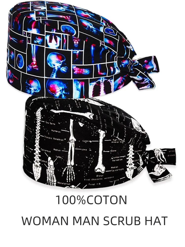 Nouveau os squelette imprimé casquette chirurgicale femme homme chapeau médical infirmière orthopédiste chirurgien chapeau anesthésiste chirurgie gommage casquettes