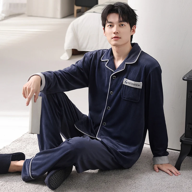 

Big Size M-4XL Winter Men Flannel Sleepwear MaleThick Warm Pijamas