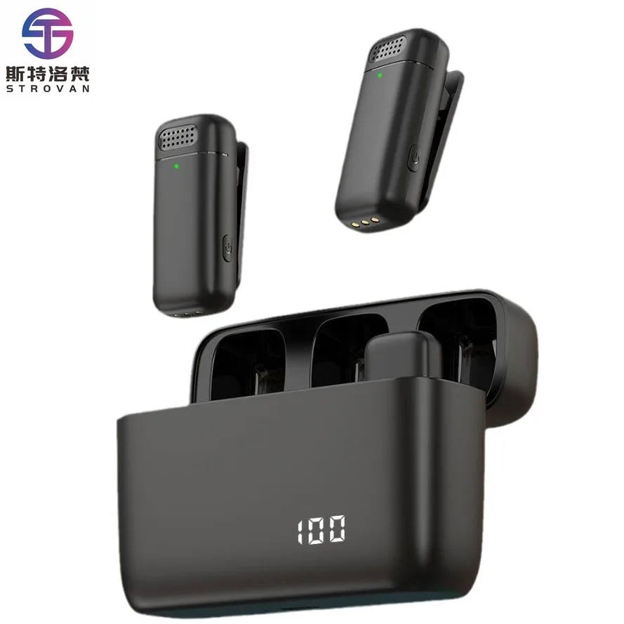 

2 in 1 Rechargeable Noise Reduction Light Weight Wireless Lavalier Microphone with Battery Case for Mobile Phone Recording