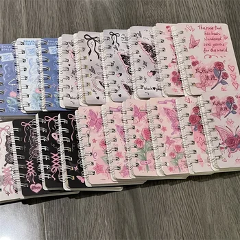 Carnet de notes aléatoire pour étudiant, bloc-notes portable mignon, journal intime, papeterie esthétique, papillon rose rouge, taille A7, 1 pièce